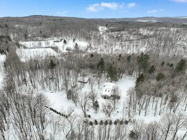 a view of patio covered with snow
