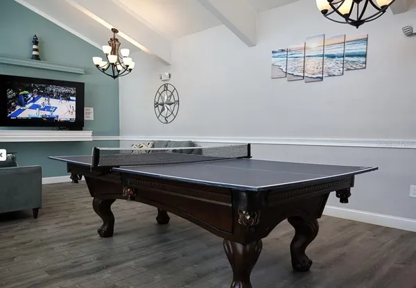 a dining room with furniture
