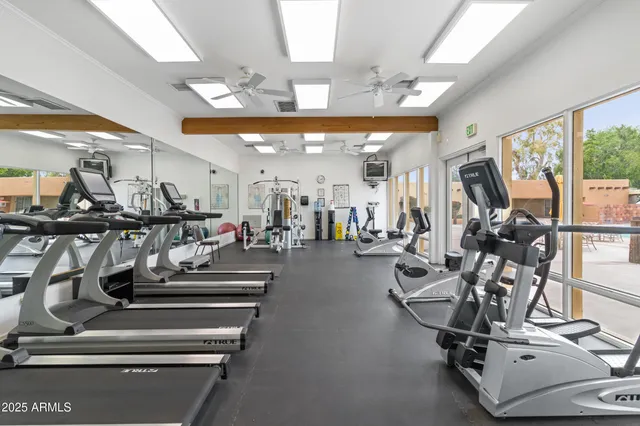 a view of a room with gym equipment