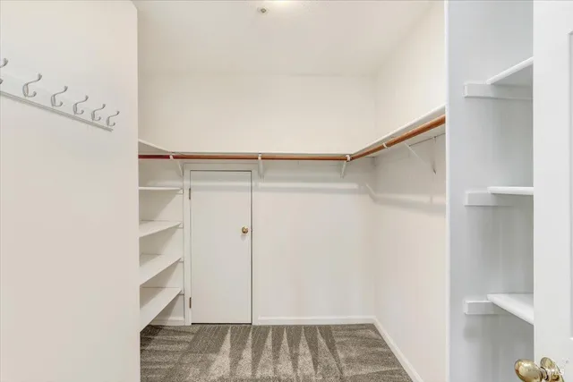a view of walk in closet with empty racks