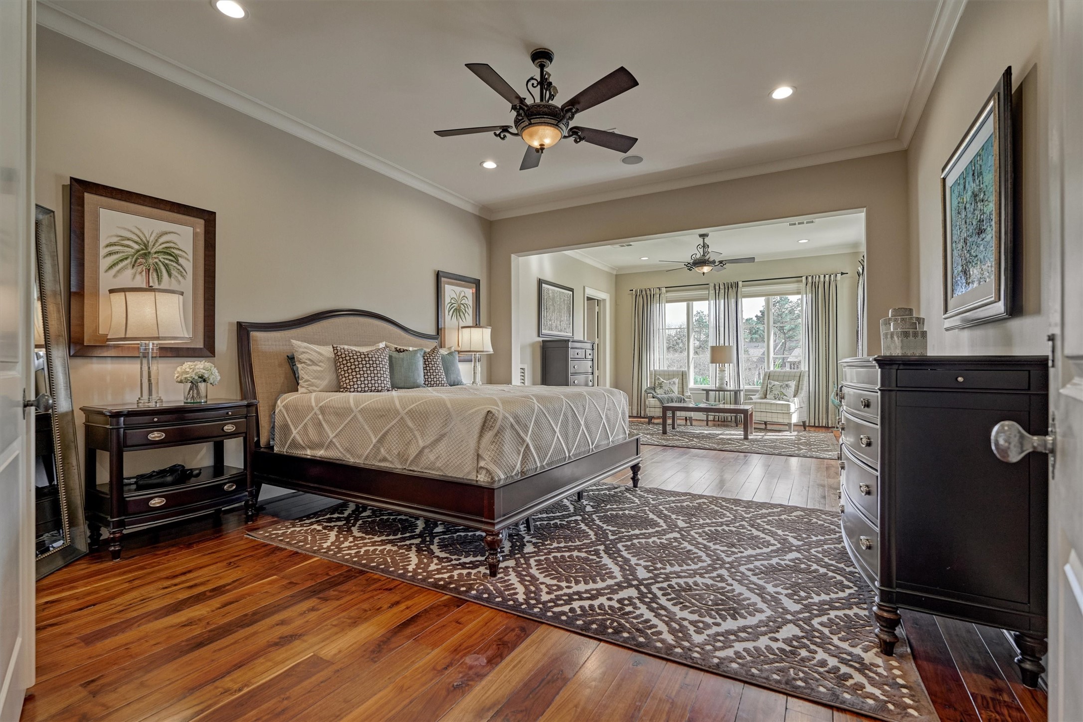 3 Dorset Square Spring, TX 77381 - Photo 19 of 50 Double-door entry to primary ensuite on second floor with sitting room and access to balcony overlooking the lake. Windows have hardwired, programmable blinds.