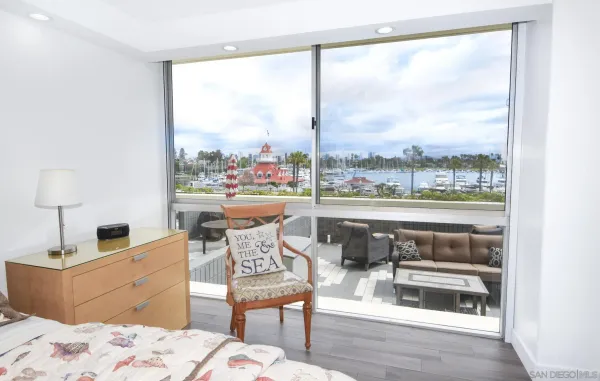 a living room with couch and a table