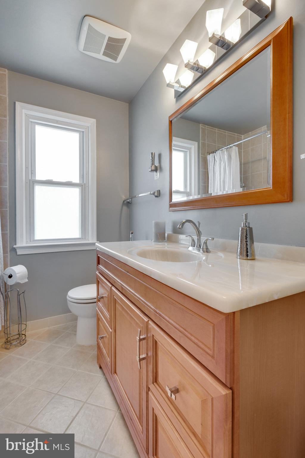 3903 Gannon Road Silver Spring, MD 20902 - Photo 20 of 51 a bathroom with a granite countertop sink a toilet and a mirror