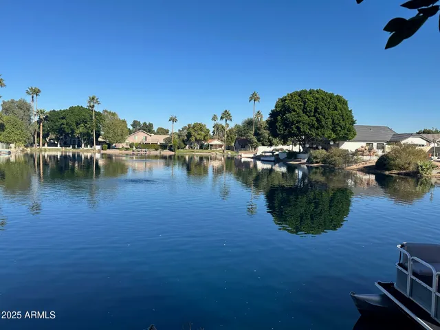 a view of a lake with houses