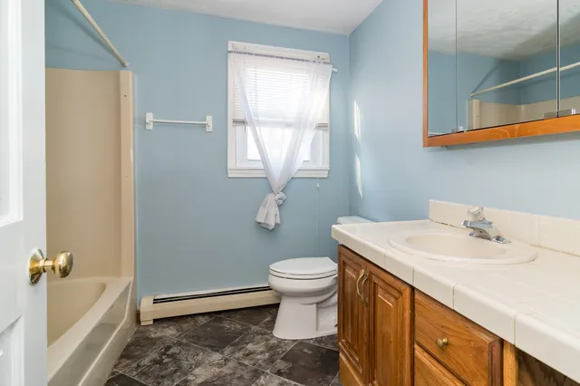 a bathroom with a sink a toilet and a bathtub
