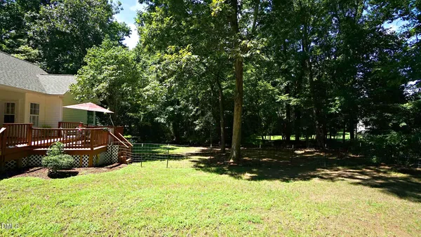 a view of a park with large trees