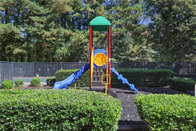 a view of a park with slide