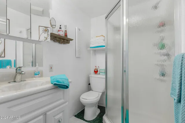 a bathroom with a sink a toilet and shower curtain