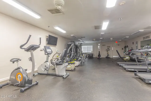 a view of a room with gym equipment