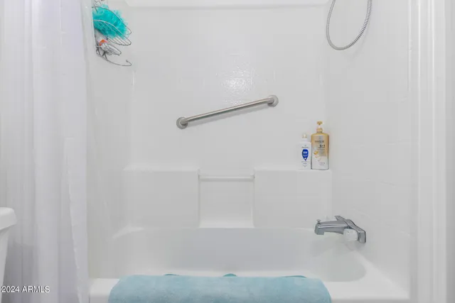 a bathroom with a bath tub