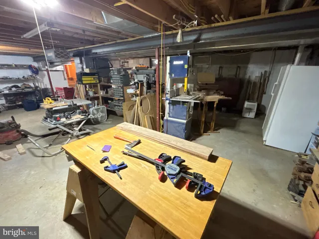 a backyard of a house with plants and large tree
