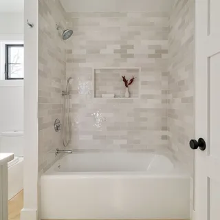 a bathroom with a bathtub