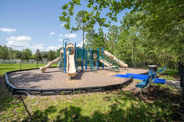 a view of a park with slide