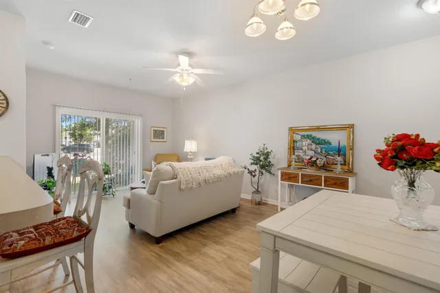 a living room with furniture flowerpot and window