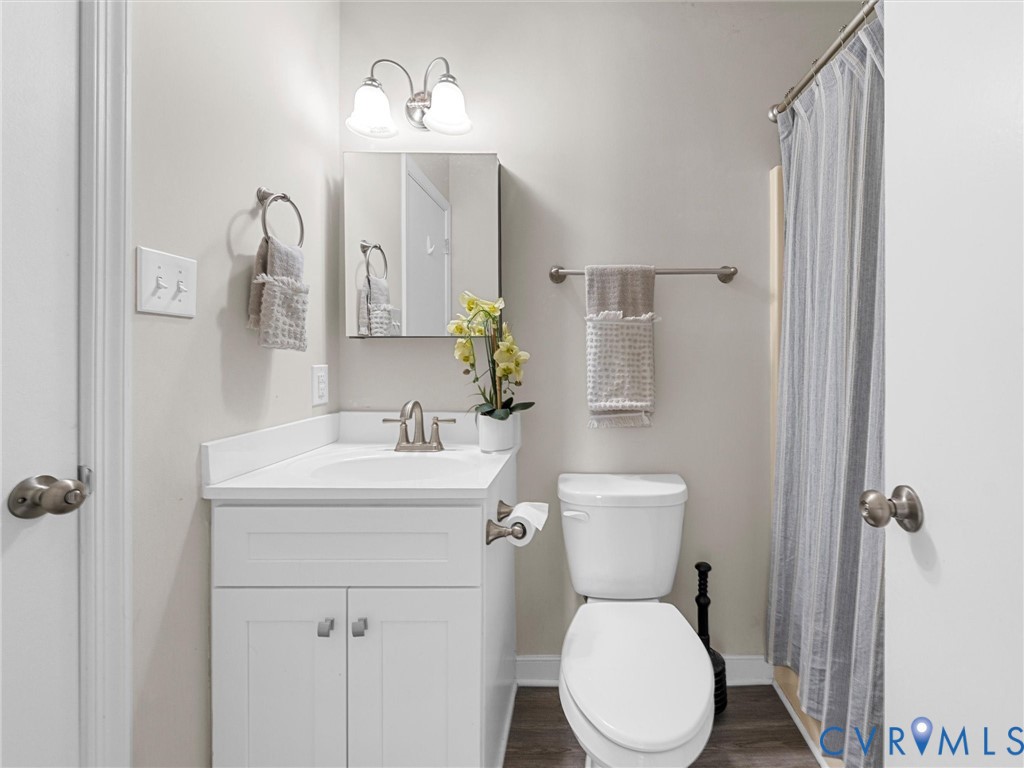 12206 Timber Trail Drive Midlothian, VA 23112 - Photo 25 of 40 a bathroom with a toilet a sink and mirror