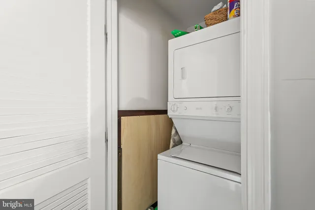 a view of a garage with stairs