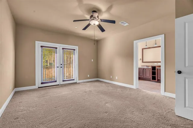 a view of balcony with wooden floor