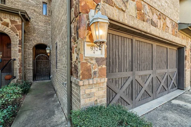 a view of a wooden door with a large window
