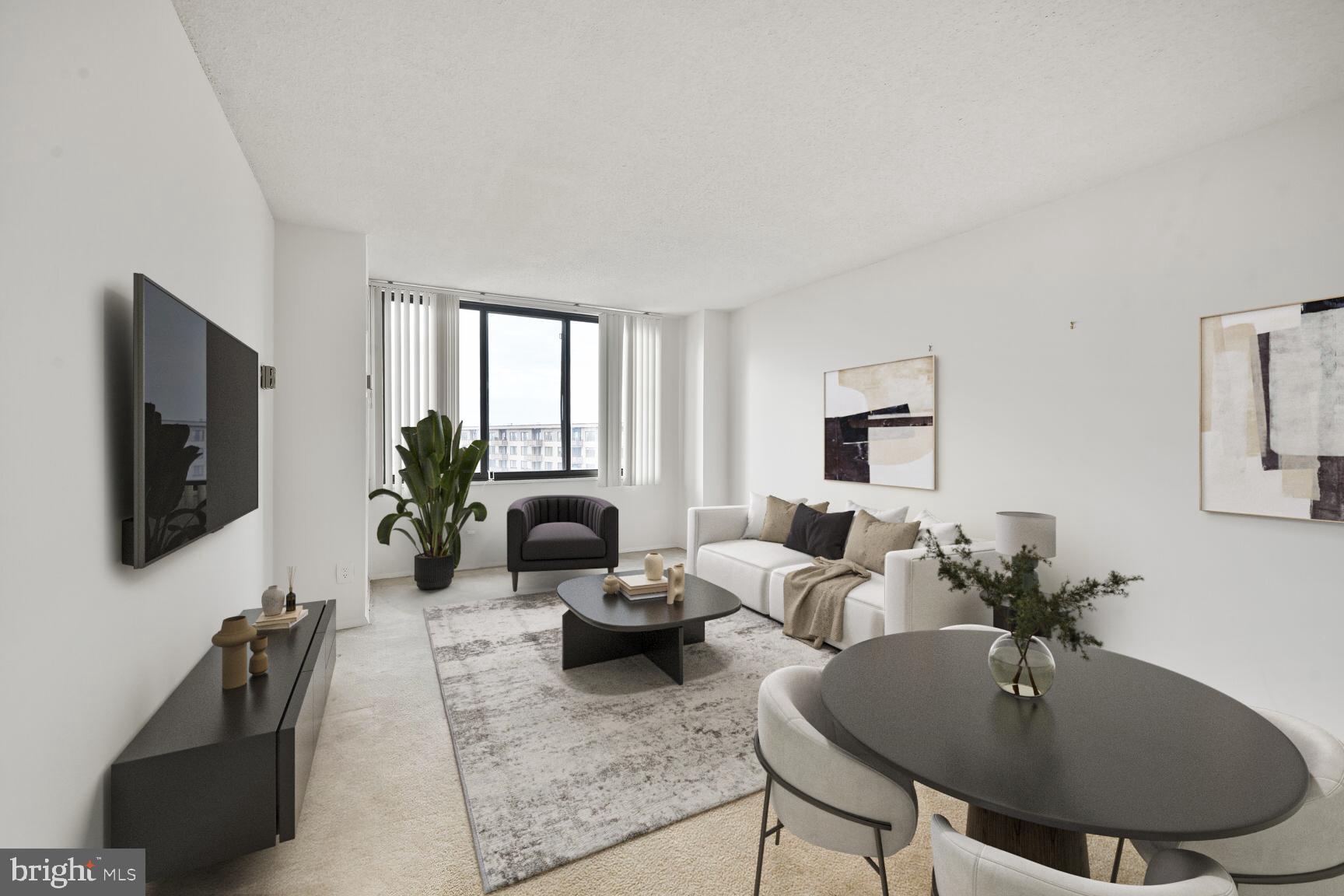 5225 Pooks Hill Road, Unit 1814N Bethesda, MD 20814 - Photo 2 of 31 a living room with furniture a flat screen tv and a potted plant