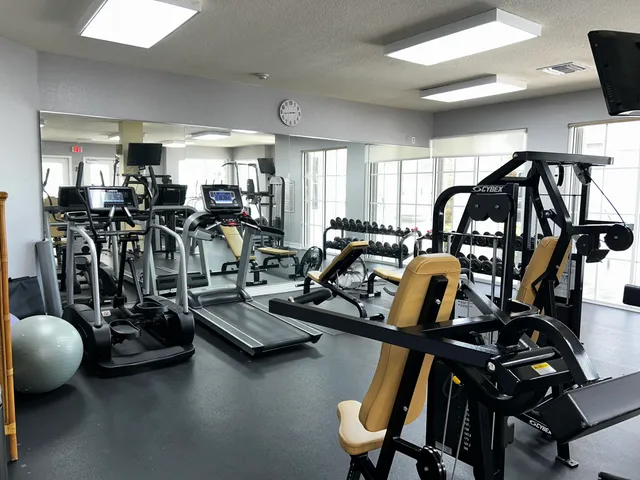 a view of a room with gym equipment