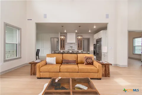 a living room with furniture and a rug