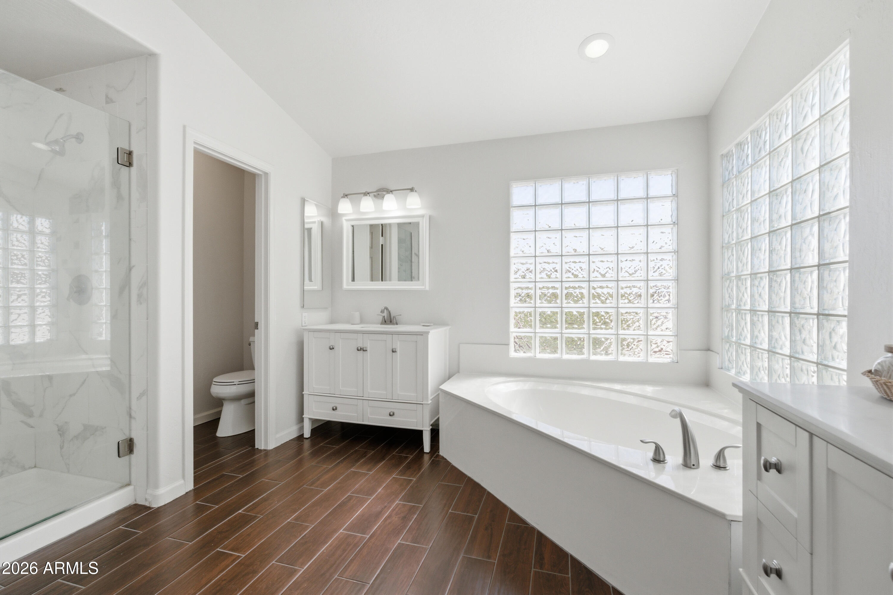 418 South Burk Street Gilbert, AZ 85296 - Photo 40 of 90 a bathroom with a bathtub a sink and a window