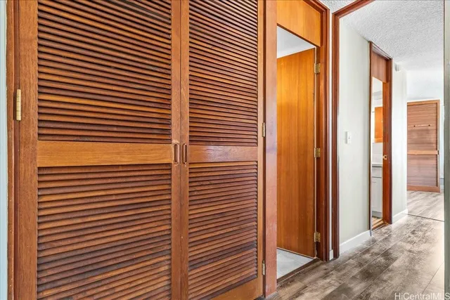 a view of a room with windows