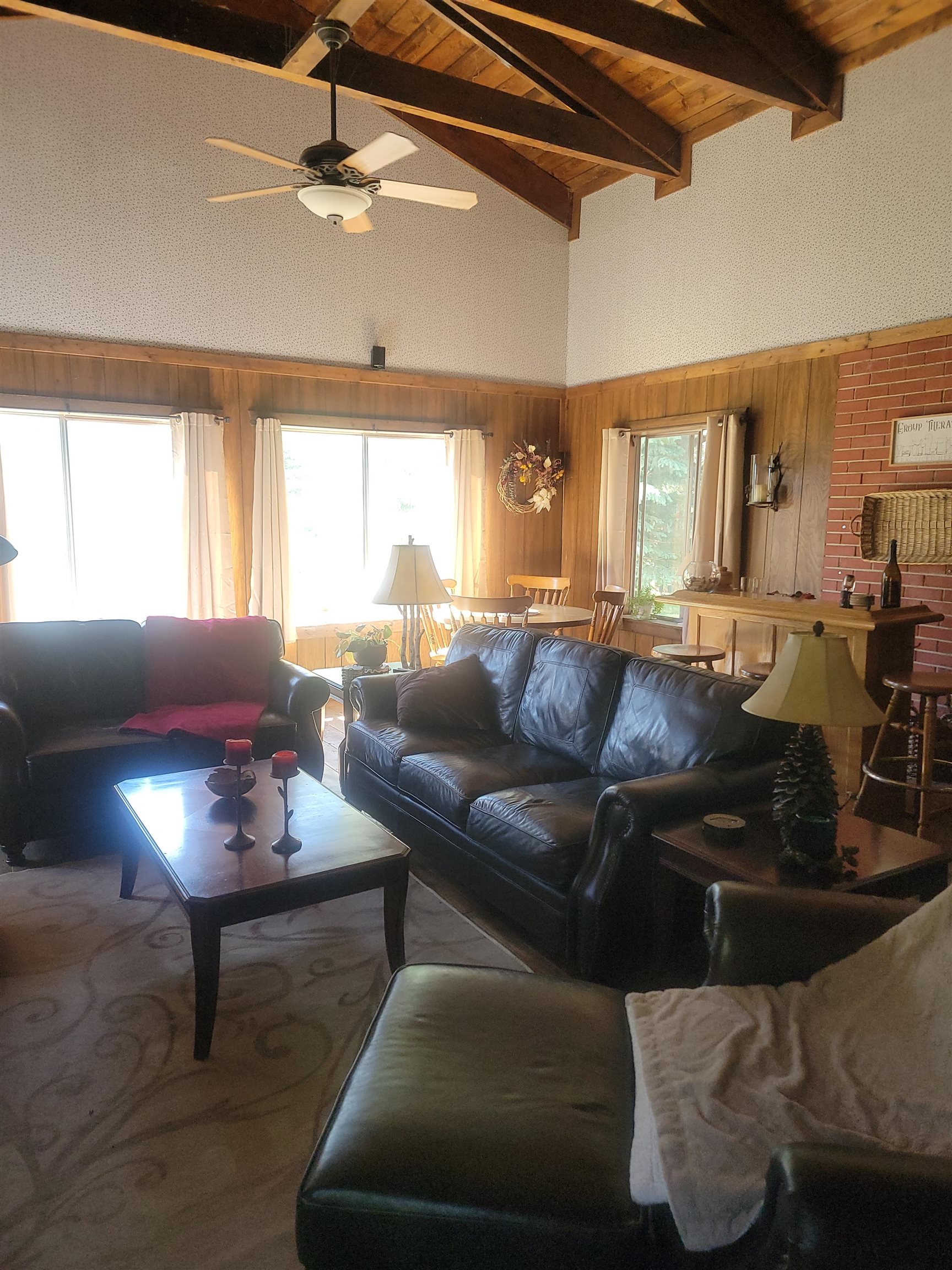 11702 Twin Lakes Road Bridgeport, CA 93517 - Photo 17 of 21 Vaulted wood-paneled ceiling with exposed beams