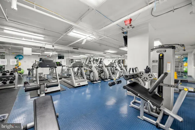 a view of a room with gym equipment