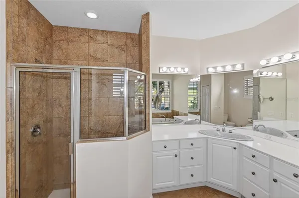 a view of a hallway with a chandelier