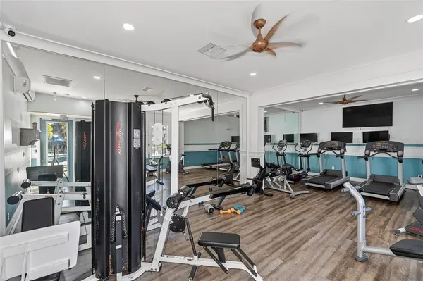 a view of a park with swings and slides