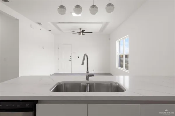a close view of a sink and dishwasher