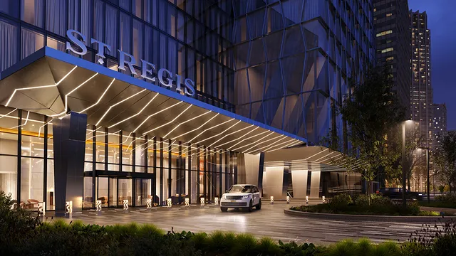 a view of a building with sitting area