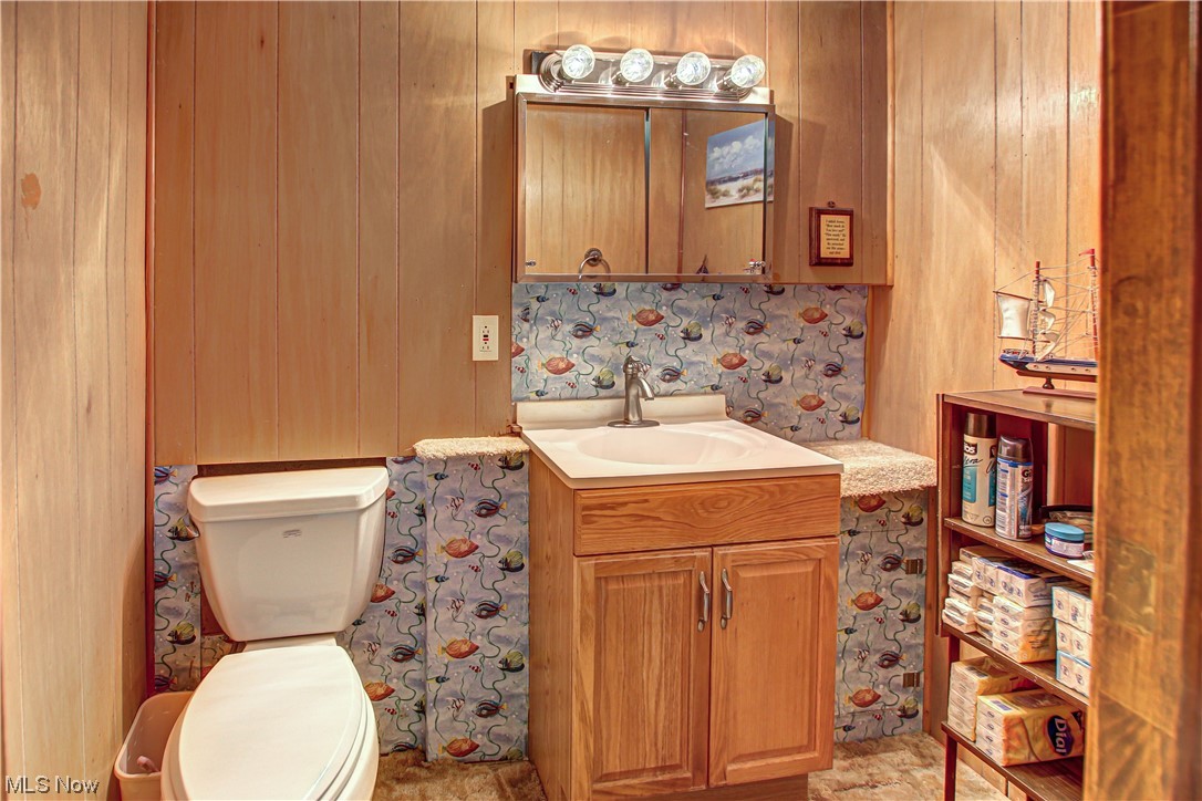 3711 Ruth Drive Brunswick, OH 44212 - Photo 22 of 35 Bathroom with vanity, toilet, wood walls, and tile flooring