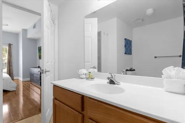 a bathroom with a bathtub