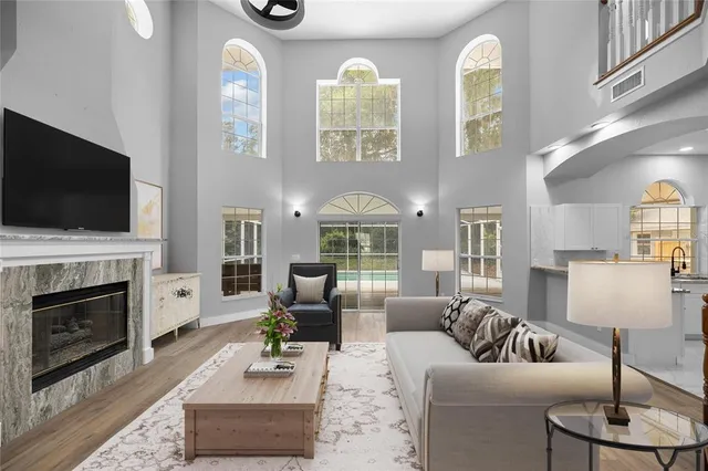 a bathroom with 2 sink and a mirror