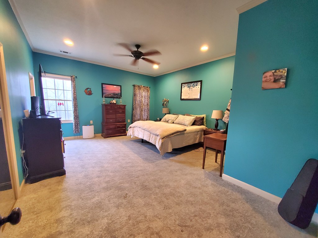 192 Mill Pond Court Jasper, GA 30143 - Photo 9 of 29 a bedroom with a bed and a chandelier