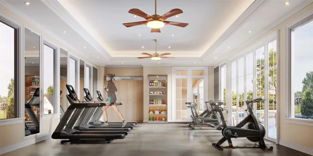 a view of a room with gym equipment