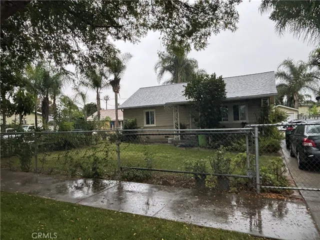 a view of a garden with a slide