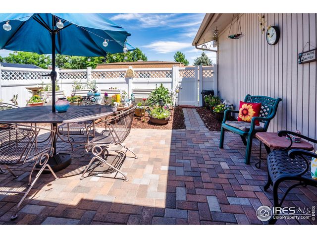 an outdoor space with seating