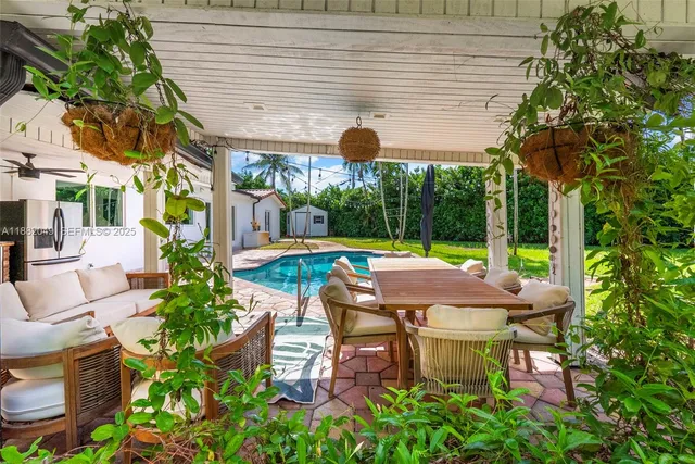 a view of an chairs and table in the patio