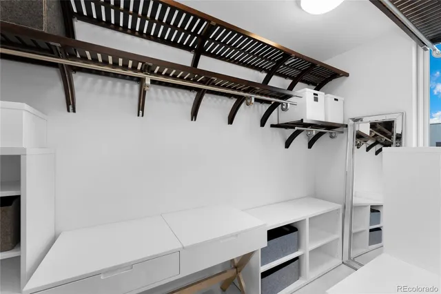 workspace with wooden floor and windows