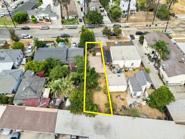 an aerial view of a swimming pool