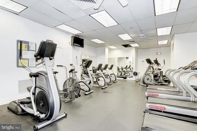 a view of a room with gym equipment