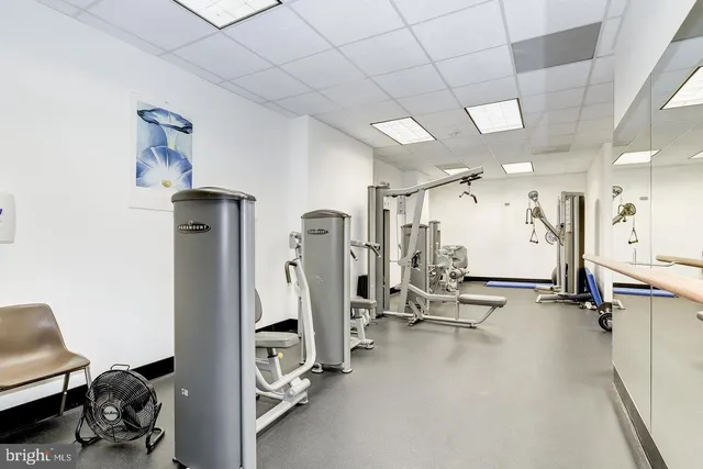 a view of a room with gym equipment