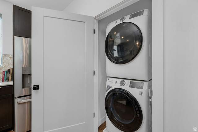 493 East Alice Way Layton, UT 84041 - Photo 12 of 31 Laundry area featuring stacked washer / dryer