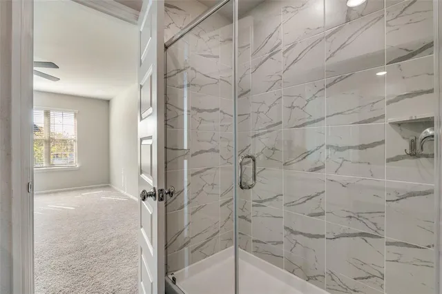 a bathroom with shower