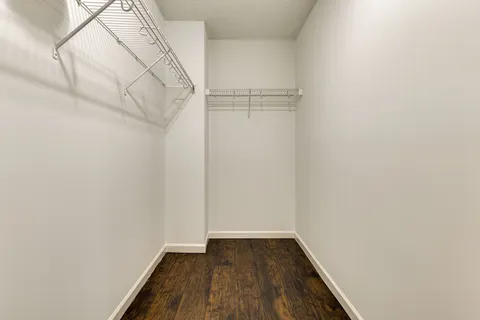 a view of a room with racks on the wall