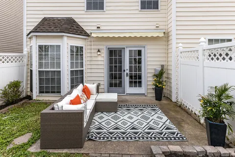 a view of a two couches in the patio