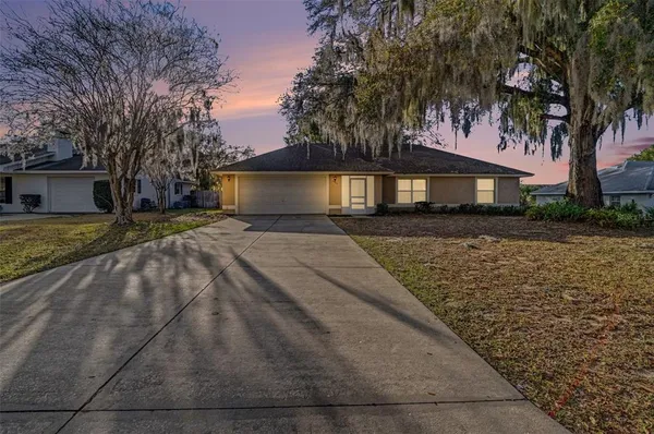 a front view of a house with a yard and trees